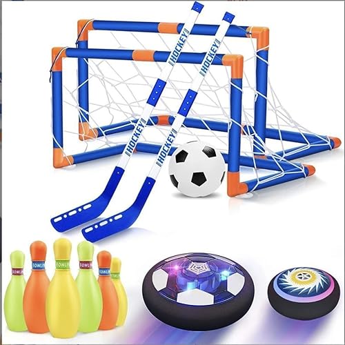 Schwimmender Kinderfußball, im Dunkeln leuchtender weicher Fußball mit LED-Licht und weichem Schaumstoff-Stoßfänger, Air-Power-Trainingsball zum Fußballspielen im Innen- und Außenbereich (Set B)(C) von jinzha