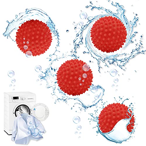 jiuzcare Trockner Ball 4 Stücke 6.5cm Trocknerbälle für Wäschetrockner Familien Kleidung Dryer Balls Trocknerkugeln Kugeln für Flauschigere Zubehör Wiederverwendbare Multi-Funktionsbälle, Rot von jiuzcare