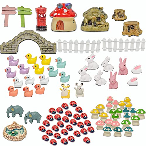 jiuzcare Miniature Fairy Garden Zubehör 92 Stück Garten Miniatur Ornamente Garten Miniatur Figuren Fairy Garden Miniatur Set DIY Ornaments Kit Feengarten Zubehör Pilzhaus Marienkäfer Glücksbringer von jiuzcare