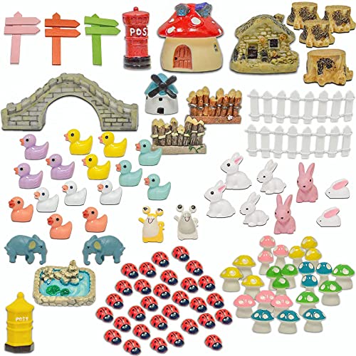 jiuzcare Miniature Fairy Garden Zubehör 99 Stück Garten Miniatur Ornamente Garten Miniatur Figuren Fairy Garden Miniatur Set DIY Ornaments Kit Feengarten Zubehör Pilzhaus Marienkäfer Glücksbringer von jiuzcare