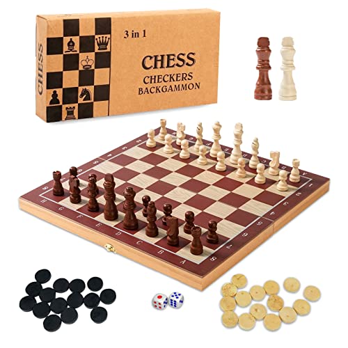 jiuzcare Schahschpiel 29x29 cm 3 in 1 Schachspiel International Schach Klappbares Tragbare Schachbrett aus Holz Handgefertigt Einklappbar Schachbrett Pädagogische für Kinder Erwachsene Familie Reisen von jiuzcare