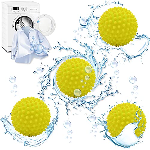 jiuzcare Trockner Ball 4 Stücke 6.5cm Trocknerbälle für Wäschetrockner Familien Kleidung Dryer Balls Trocknerkugeln Kugeln für Flauschigere Zubehör Wiederverwendbare Multi-Funktionsbälle, Gelb von jiuzcare