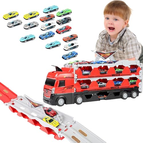 jlceh Autotransporter-LKW-Spielzeugset,Spielzeugtransporter-LKW-Set - Spielzeug-Truck mit Schleuder-Rennstrecke und Mini-Rennwagen aus Legierung - Spielzeugautotransporter, Spielzeuglastwagen, von jlceh