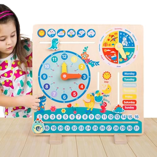 jlceh Kleinkind Uhr Lernen,Multifunktions-Holzkalender für Kleinkinder | -Spielzeug für Kinder mit Wetterwoche, pädagogische Geschenke für und Mädchen im Vorschulalter von jlceh