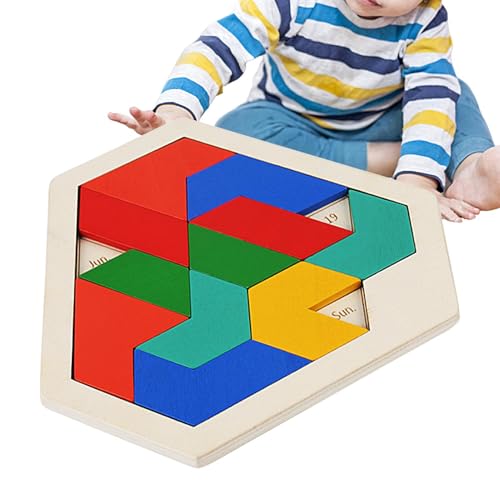 jlceh Sechseck-Puzzlespiele, Tangram-Puzzles aus Holz,Geometrie-Logik-Intelligenzspiel - Lernpuzzle aus Holz für Puzzle, Verbesserung der Sprachkenntnisse von jlceh