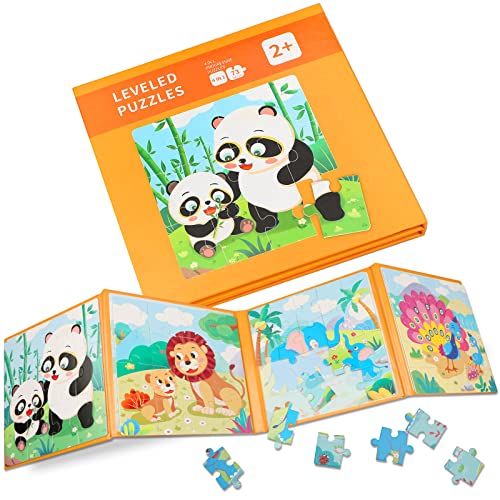 Magnetische Puzzles für Kinder,73 Stücke 4-in-1 Tier Holz Puzzle Buch,Pädagogisches Spielzeug für Kinder 3-8 Jahre Olds von joibabe