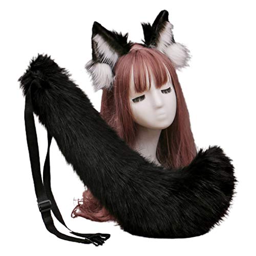 jojnsha Faux Wolf Ohren Stirnband und pelziger Anmimal langer Schwanz für Halloween Party Anime Maskerade Cosplay Kostüm Zubehör Geschenke von jojnsha