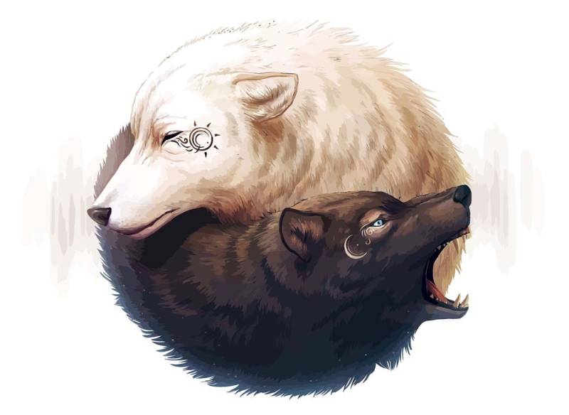 Malen nach Zahlen - Yin und Yang Wölfe  - by jojoesart, ohne Rahmen von jojoesart