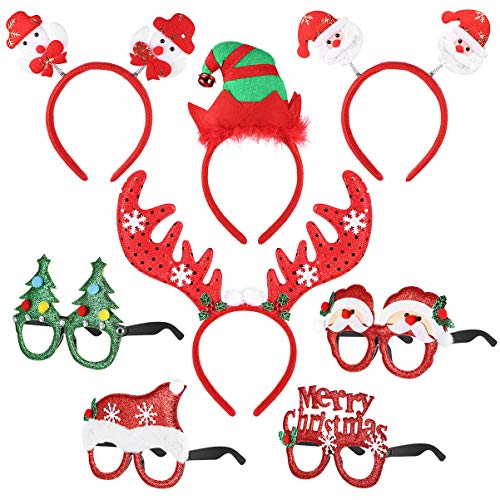 NUOBESTY Weihnachten Kostüm Stirnbänder mit Brille Set Photo Booth Requisiten für Kinder Weihnachten Urlaub Partei zugunsten - 4 Stück Stirnbänder + 4 Stück Brillen von NUOBESTY