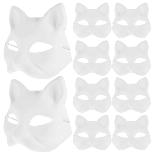 jojofuny 20 Stück Pappmaché-Kunstmasken Zum Selbermachen Leere Katzen Halb Unbemalte Tiermasken Weiße Maskerademasken Für Kinder Zum Dekorieren Von Bastel-Partygeschenken von jojofuny
