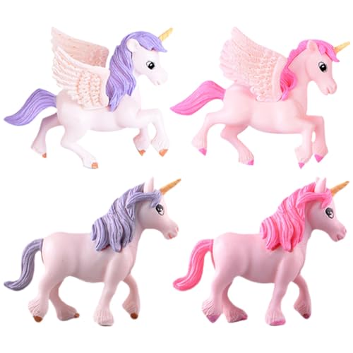 jojofuny 4 StüCk Mini Einhorn Figuren - Niedliche Einhorn Ornamente FüR Garten Und Puppenhaus, Ca. 5 cm, FüR Garten-Dekoration, Feengarten Oder Tortendeko von jojofuny