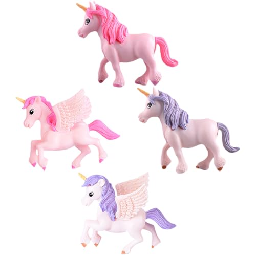 jojofuny 4 Stück Pegasus-Einhorn -Mini-Tier Garten-Einhorn- Mini-Einhorn Im Garten Mini-Einhorn Harz Bonsai-Dekoration Mini-Einhorn-Statue Einhorn Kuchen Topper Mädchen PVC Blumentopf von jojofuny