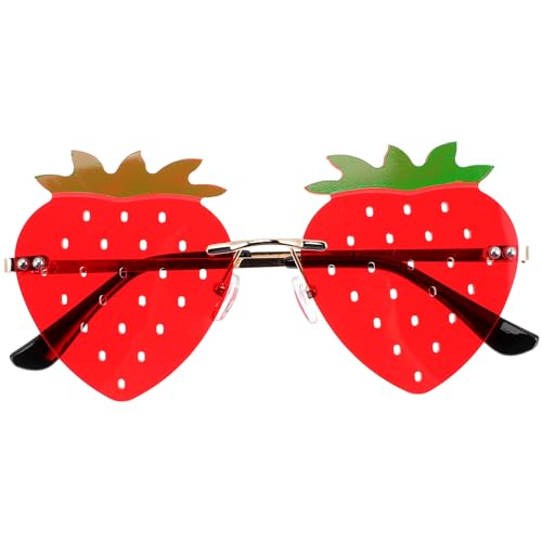 jojofuny Erdbeer Sonnenbrille Partybrille Party Brille Sonnenbrille Spaßbrille Randlose Brille Mädchen Neuheit Lustige Brillen Brille für Cosplay Kostüm Party Supplies Party Favor von jojofuny