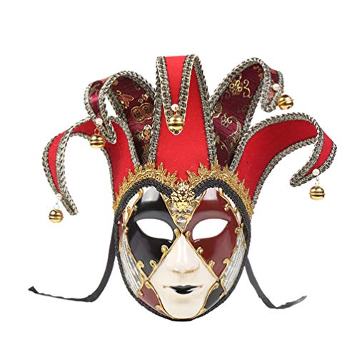 jojofuny Kleidung Venezianische Vollgesichtsmaske Vintage Italien Venezianische Narrenmaske Karnevalsmaske für Halloween- Maskerade- Cosplay- Performance- Party (Rote Schwarze Rote Augen von jojofuny