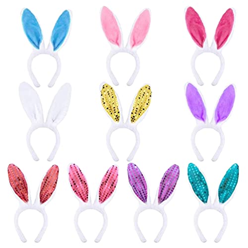 jojofuny Kuscheltier Kopfbedeckung 10 Stücke Hasenohren Hase Haarreif Plüsch Ohren Stirnband Kaninchen Haarband Ostern Kopfschmuck Kinder Mädchen Karneval Bunny Kostüm Party Dekoration von jojofuny