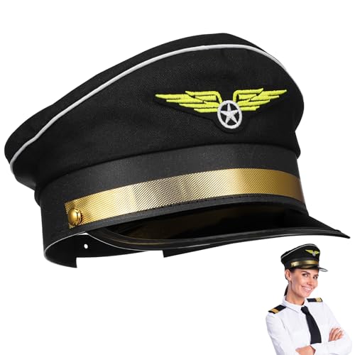 jojofuny Pilot Kostüm Verstellbarer Pilot Flugkapitän Mütze Pilot Hut Mütze Capitän Pilot Mütze Flugzeugkostüm Mann Hut Uniformhut für Halloween von jojofuny