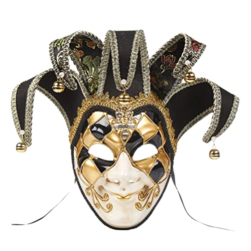 jojofuny Schwarzes Akzentdekor Venezianische Vollgesichtsmaske Vintage Italien Venezianische Narrenmaske Karnevalsmaske für Halloween- Maskerade- Cosplay- Performance- Party (Schwarz) von jojofuny