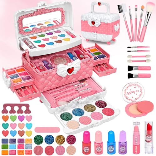 Kinderschminke Set Schminkkoffer Mädchen - 55Pcs Waschbar Schminke Kinder Make Up Set, Kinder Schminkset Mädchen Spielzeug Halloween Weihnachts Geburtstags Geschenke für Mädchen 3 4 5 6 7 8 9 10 Jahre von jooful