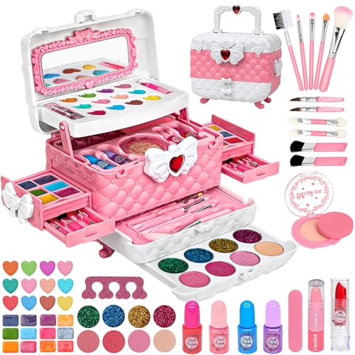 Kinderschminke Set Schminkkoffer Mädchen - 55Pcs Waschbar Schminke Kinder Make Up Set, Kinder Schminkset Mädchen Spielzeug Halloween Weihnachts Geburtstags Geschenke für Mädchen 3 4 5 6 7 8 9 10 Jahre von jooful