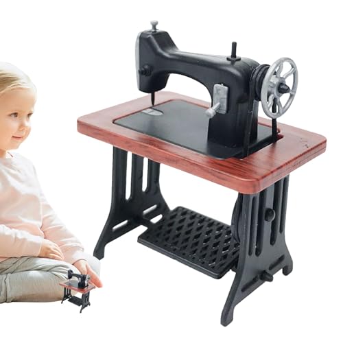 Nähmaschine Miniatur, Kleine 1:24 Modellpuppe Heimnähmaschine, Antike Nähmaschine Festival Nähmaschine Spielzeug Kleine Statue, Pretend House Winzige Möbel für Esszimmer, Schlafzimmer von jopiuieo