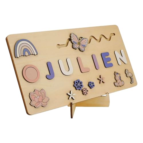 jopiuieo Buchstabenpuzzle aus Holz, Namenspuzzle für Kinder - Namensschild für Kinder aus Holz für das Kinderzimmer,Namenspuzzle für Kleinkinder, buntes Lernspielzeug, frühes Lernspielzeug, Cartoon von jopiuieo