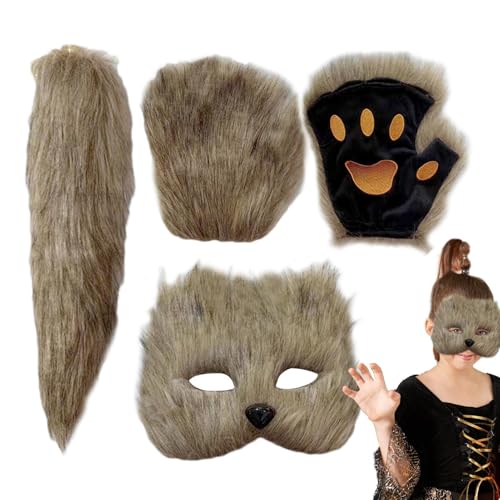 jopiuieo Halloween Animal Face Cover | Dress Up Face Cover with Tail and Gloves | Photo Booth Props, Halloween for Halloween Night von jopiuieo