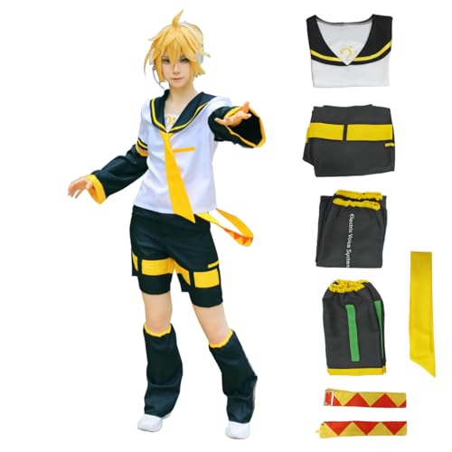 Vocaloid02 Rin Len Cosplay Kostüm Anime Sailor Uniform Halloween Outfit Komplettes Set (L, Linse) von jrswai