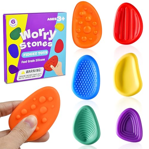 Fidget Toys Sensory Stones,Sensorisches Spielzeug,Fidget Toys Sensorischer Stein für Kinder,6 Stück Fidget Toys Set,Strukturierter Weicher Silikon Sinnesstein für Kinder Erwachsene für Stress Angst von juyishwu