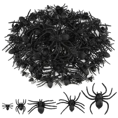 70 stück Halloween Deko Spinnen aus Kunststoff, 5-Größen Halloween Spinnen Deko, Schwarz Spider Spielfiguren Halloween Dekoration, Realistische Lustige Halloween Tischdeko für Drinnen und Draußen von jwogngls