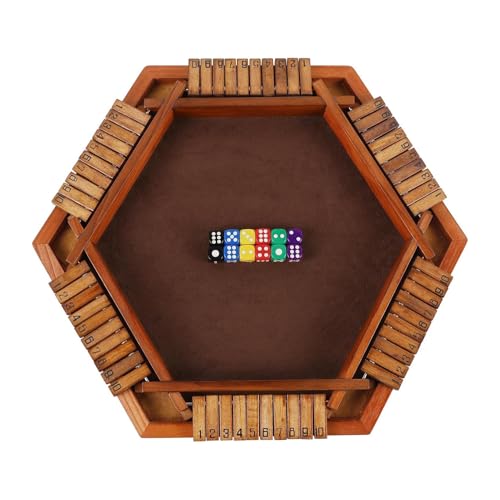 jyibinee 6-Wege-Shut-Box-Spiel, Holzwürfelbrett, 6 Spieler, für Kinder und Erwachsene, pädagogische Mathematikkenntnisse, tragbar, Spaß, Familienabend Braun von jyibinee