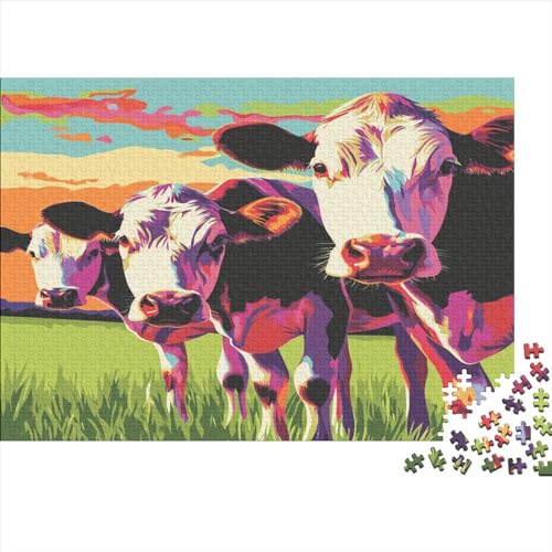 Vintage and Abstract Art, Cow 1000 Teile Für Erwachsene Puzzles Family Challenging Games Lernspiel Home Decor Geburtstag Stress Relief Toy 1000pcs (75x50cm) von karMalucky