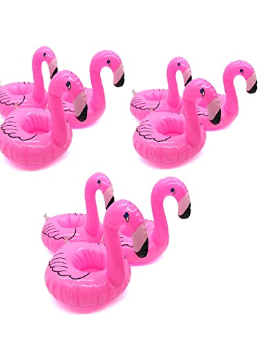 9 Stück Kleine Flamingo Getränkehalter, Aufblasbare Getränkehalter für Whirlpool, mit Reparaturflicken, Mini-Flamingo Schwimmender Getränkehalter, Getränkehalter für Schwimmbad von karadrova