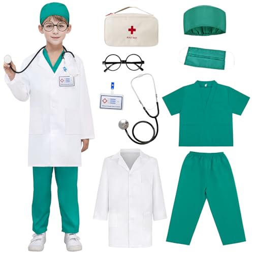 keaiyouhuo Arzt Kostüm für Kinder Arzt Scrubs Set mit Stethoskop Halloween Krankenschwester Kostüme Dress Up von keaiyouhuo
