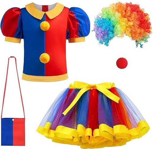 keaiyouhuo Kinder Clown Kostüm Set Film Zirkus Cosplay Kostüm Tutu Kleid für Mädchen Party Dress Up Halloween Outfit von keaiyouhuo