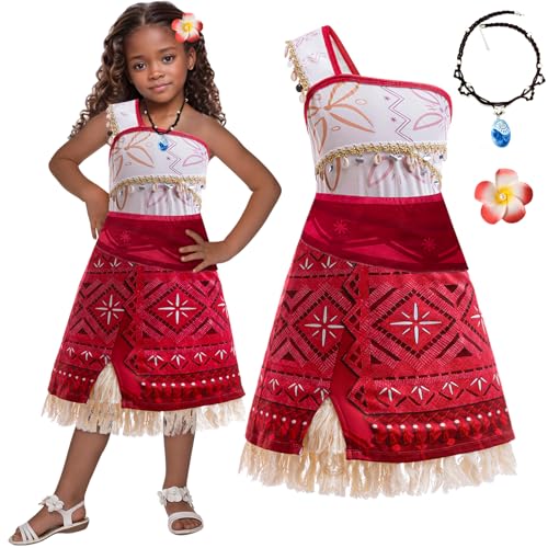 keaiyouhuo Mädchen Prinzessin Ozean Kostüm für Kinder Abenteuer Outfit Kleid Weihnachtskostüme mit Halskette und Blumenclip von keaiyouhuo