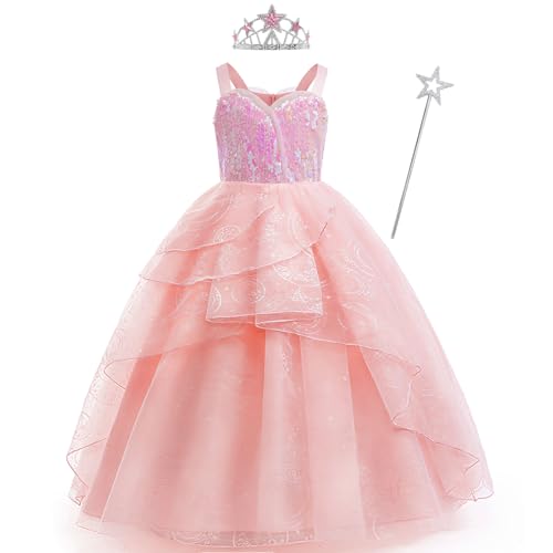 keaiyouhuo Mädchen Rosa Blase Kostüm für Kinder Rosa Hexe Tüll Kleid Prinzessin Pailletten Outfits mit Zubehör von keaiyouhuo