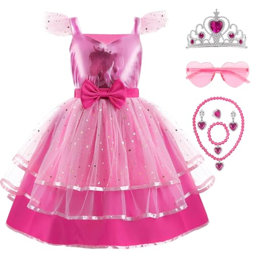 keaiyouhuo Mädchen Rosa Kostüm Dress Up Cosplay Rosa Herz Kleid Halloween Geburtstag Weihnachten Party Outfits mit Zubehör von keaiyouhuo