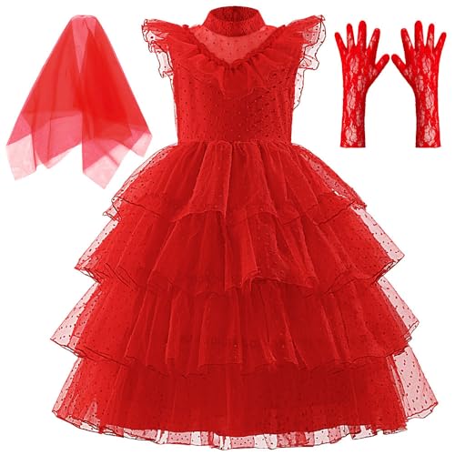 keaiyouhuo Lydia Deetz Kostüm für Mädchen Kinder Halloween Kostüme Cosplay Geist rote Braut Kleid Weihnachtsfeier 4-14Y von keaiyouhuo