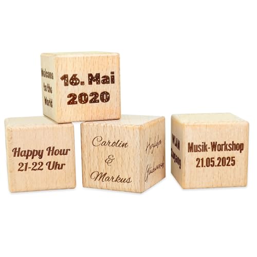 keepdrum Holzwürfel Tischaufsteller mit personalisierter Gravur Wunschtext 4x4x4 cm von keepdrum