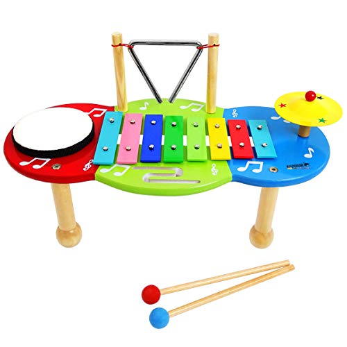 keepdrum Kinder Musik-Center Musiktisch Schlagzeug mit Glockenspiel von keepdrum