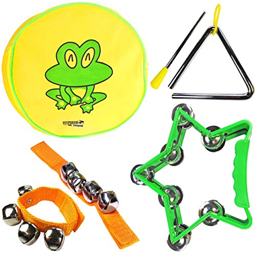 keepdrum Percussion-Set mit Kinder-Tambourin Triangel Glocken-Armband Musik-Spielzeug von keepdrum