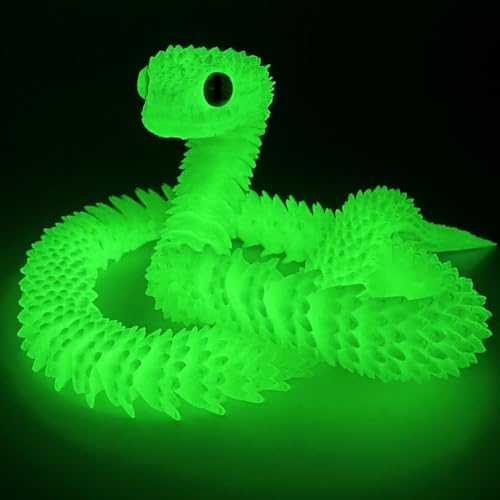 3D Gedruckte Schlange Flexible Schlangen Fidget 3D Schlange Beweglicher 3D Gedruckte Tierspielzeuge Flexible Volle Gelenk Schlange Statue Decor (Fluoreszierendes Grün, 30CM) von kejoyoucos