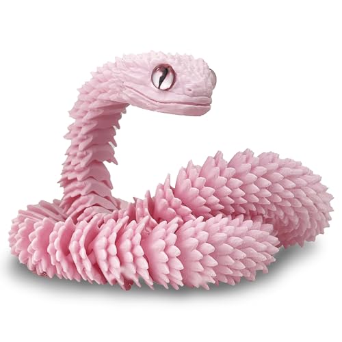 3D Gedruckte Schlange Flexible Schlangen Fidget 3D Schlange Beweglicher 3D Gedruckte Tierspielzeuge Flexible Volle Gelenk Schlange Statue Decor (Pink, 30CM) von kejoyoucos