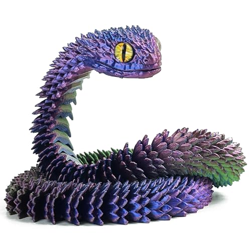 3D Gedruckte Schlange Flexible Schlangen Fidget 3D Schlange Beweglicher 3D Gedruckte Tierspielzeuge Flexible Volle Gelenk Schlange Statue Decor (Purple, 30CM) von kejoyoucos