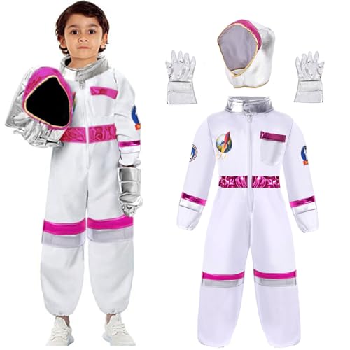 kejoyoucos Astronaut Kostüm Kinder Jumpsuit Onesie Halloween Karneval Weltraum Anzieh Cosplay Kostüm (Pink, L) von kejoyoucos