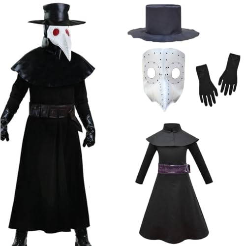 kejoyoucos Pestdoktor Kostüm,Plague Doctor Costume mit Maske Steampunk Mittelalter Pest Arzt Kostüm Karneval Halloween Fasching für Kinder (kids, 110) von kejoyoucos