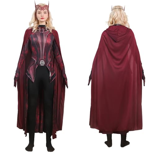 kejoyoucos Scarlet Witch Kostüm Wanda Maximoff Kostüm für Erwachsene Frauen Hexenkrone Umhang Overall Halloween Party Cosplay Outfit (L) von kejoyoucos