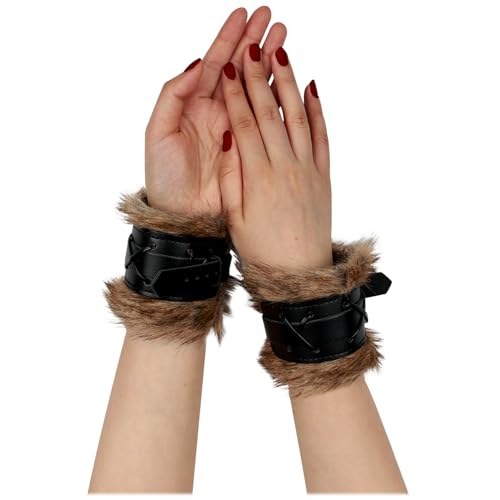 keland 1 Paar Wikinger Pelz Leder Armschienen Armschutz Mittelalter Armbänder für Damen Herren (X-Schwarz) von keland