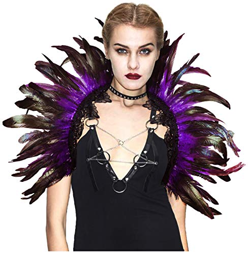 keland Damen Gothic Feder Umhang Kragen Capelet Schultertuch Schulterumhang Halloween Cosplay Kostüm(Violett) von keland