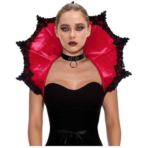 keland Damen Gothic Samt Kragen Viktorianischer Kragen Vampir Halloween Cosplay (X-Rot) von keland